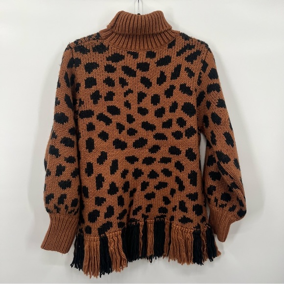 NWT FARM Rio Caramel Leopard Turtleneck Wool Sweater Knit Fleece Pullover XS - Picture 12 of 15